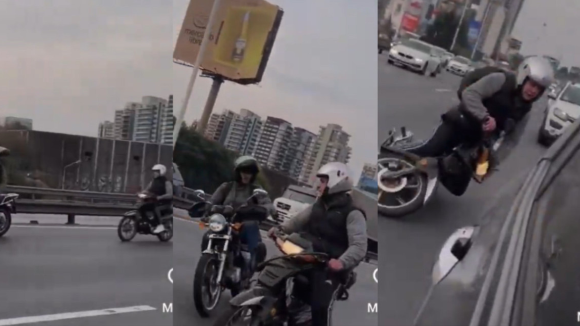 Motociclistas se pelearon de moto a moto en plena General Paz, chocaron y terminaron a las piñas