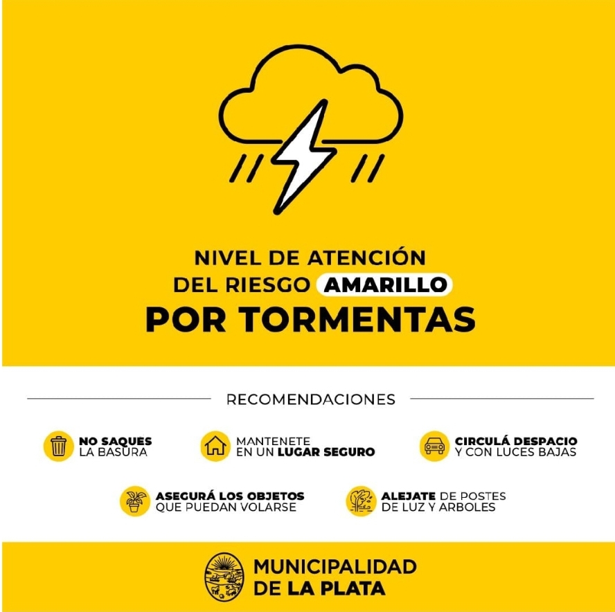 Establecen el nivel de alerta ‘amarillo’ por tormentas en La Plata