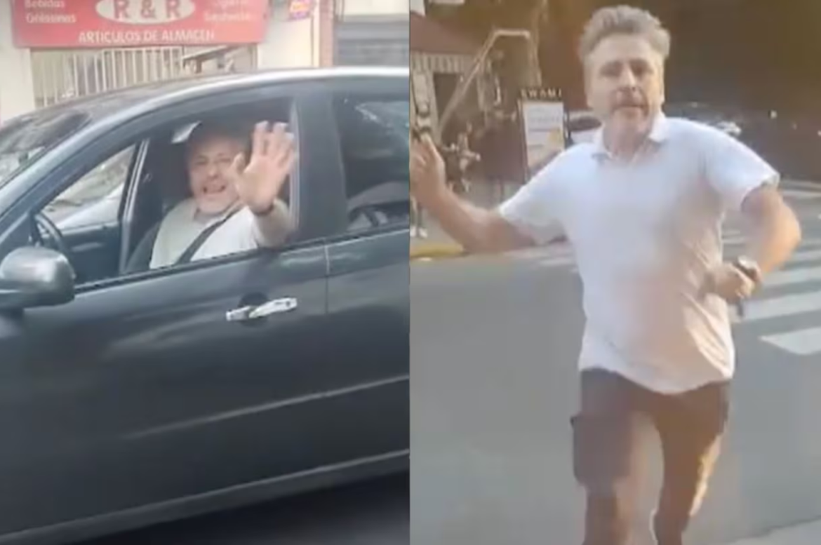 Un conductor casi atropella a un peatón y luego lo corrió con un fierro para pegarle
