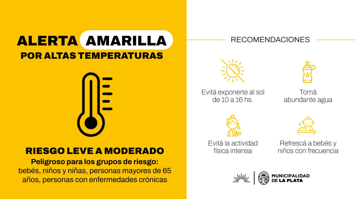 Establecen el nivel de alerta ‘amarillo’ por altas temperaturas en La Plata