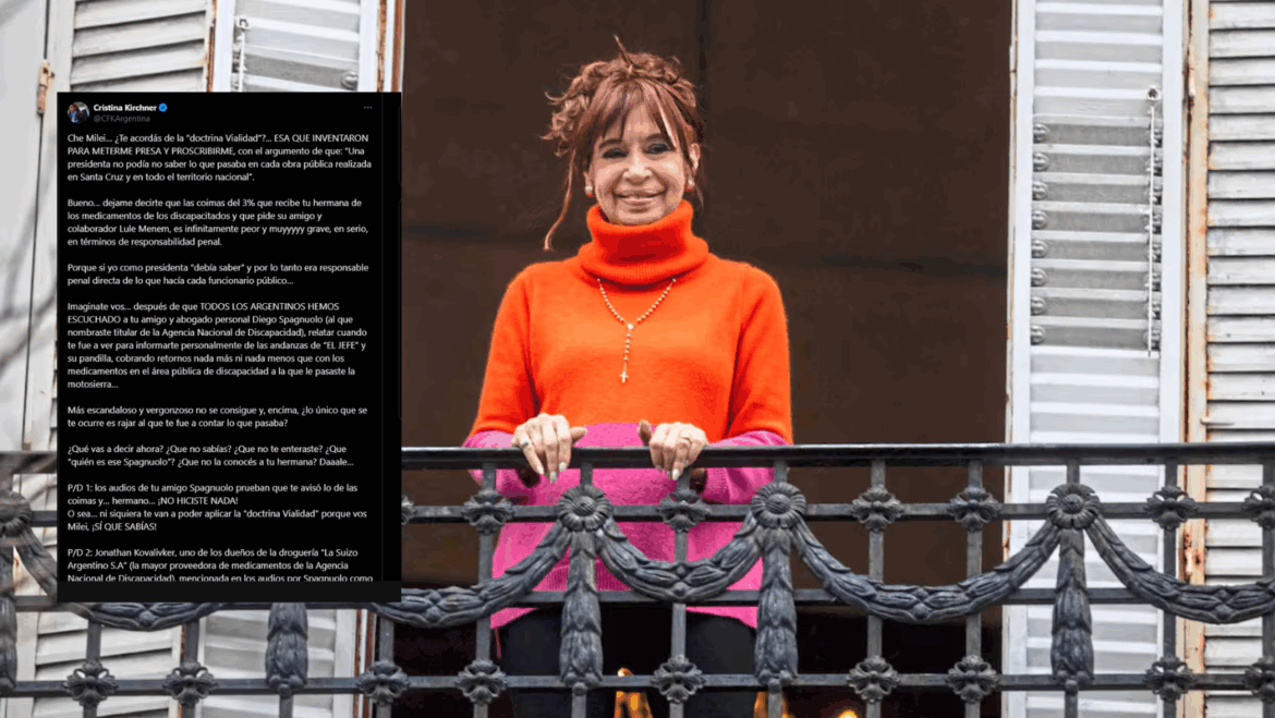 Cristina Kirchner apuntó contra Milei por los audios que hablan de coimas: “No hiciste nada”