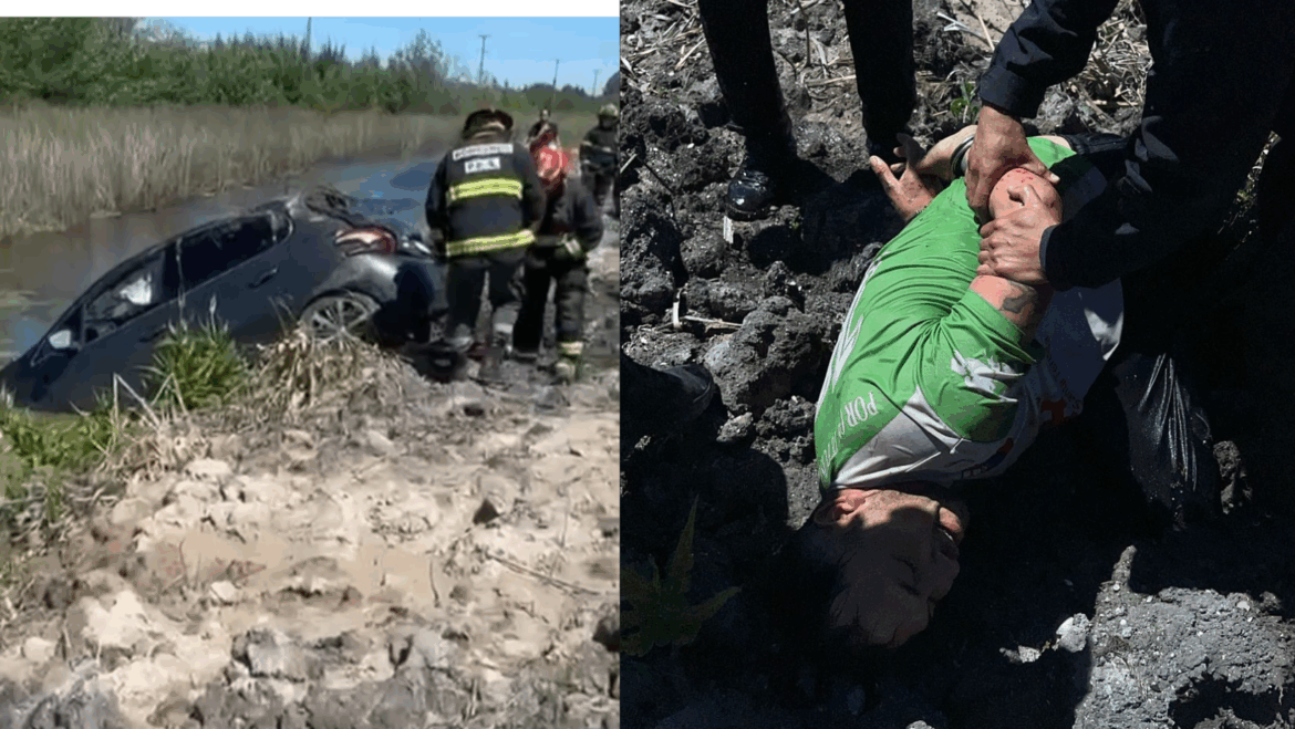Detuvieron a un joven tras volcar con un auto robado en un canal de Ruta 11