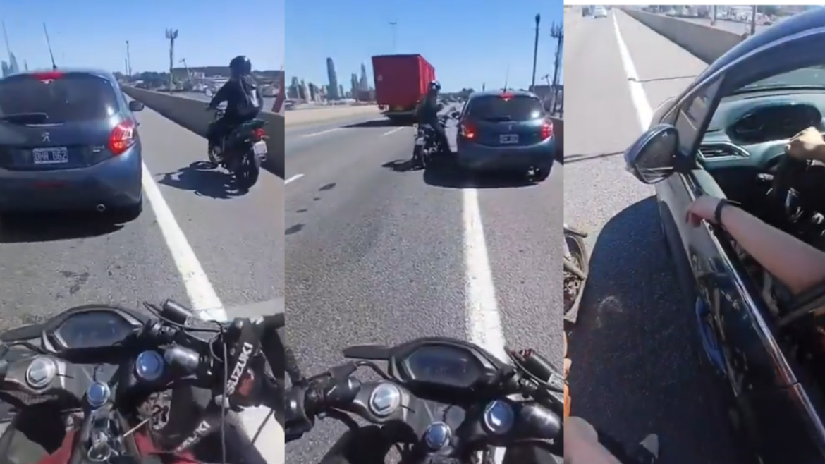 Violencia vial en la autopista Buenos Aires–La Plata: un motociclista agredió a un automovilista