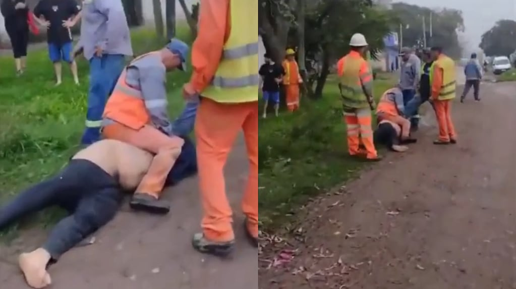 Video: Atraparon a un hombre acusado de robar a una mujer le pegaron, lo empalaron y lo entregaron a la Policía