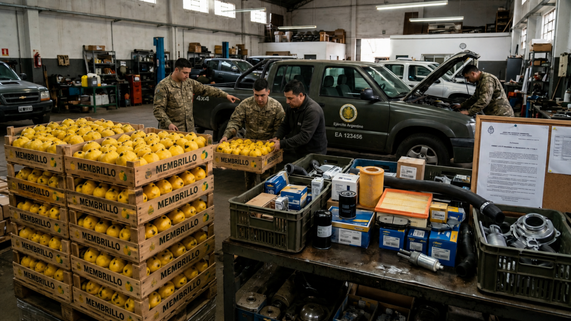 El Ejército permutó una tonelada de membrillos por repuestos para una camioneta
