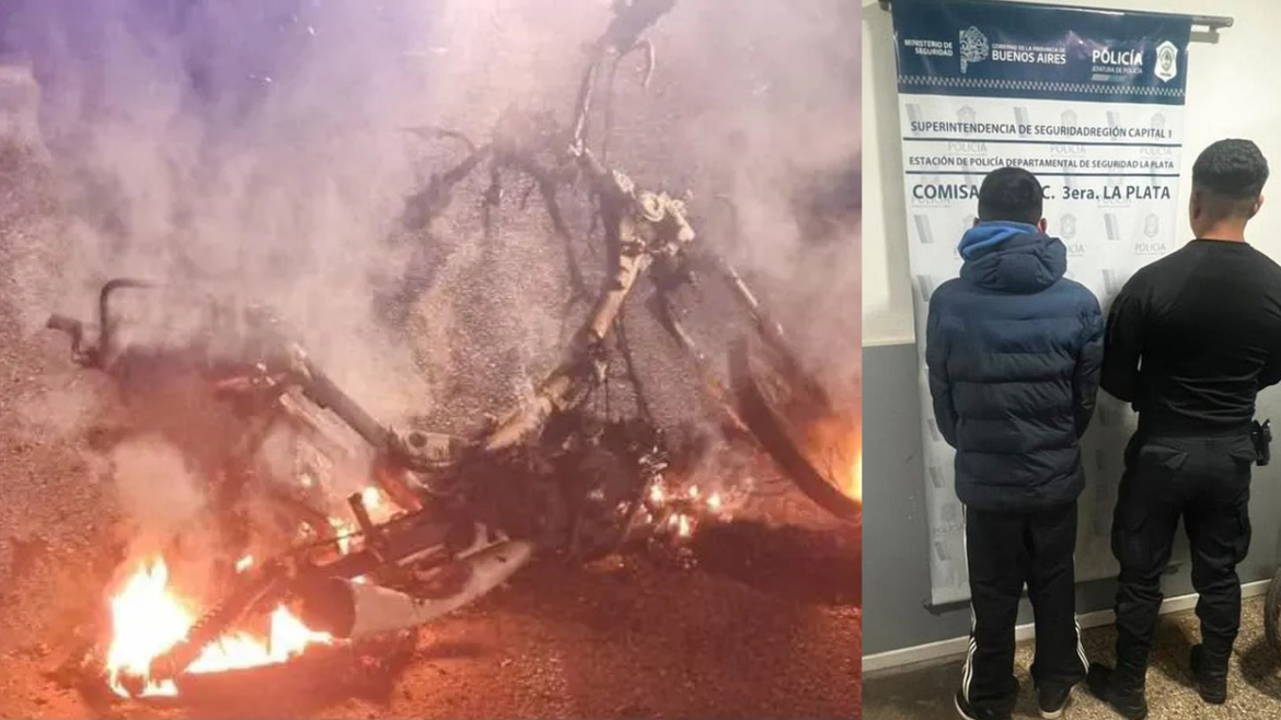 Los Hornos: robaron una moto y fueron sorprendidos por la Policía cuando la prendieron fuego