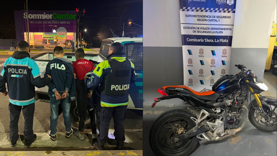 Persecución en La Plata terminó con dos aprehendidos y una moto robada recuperada